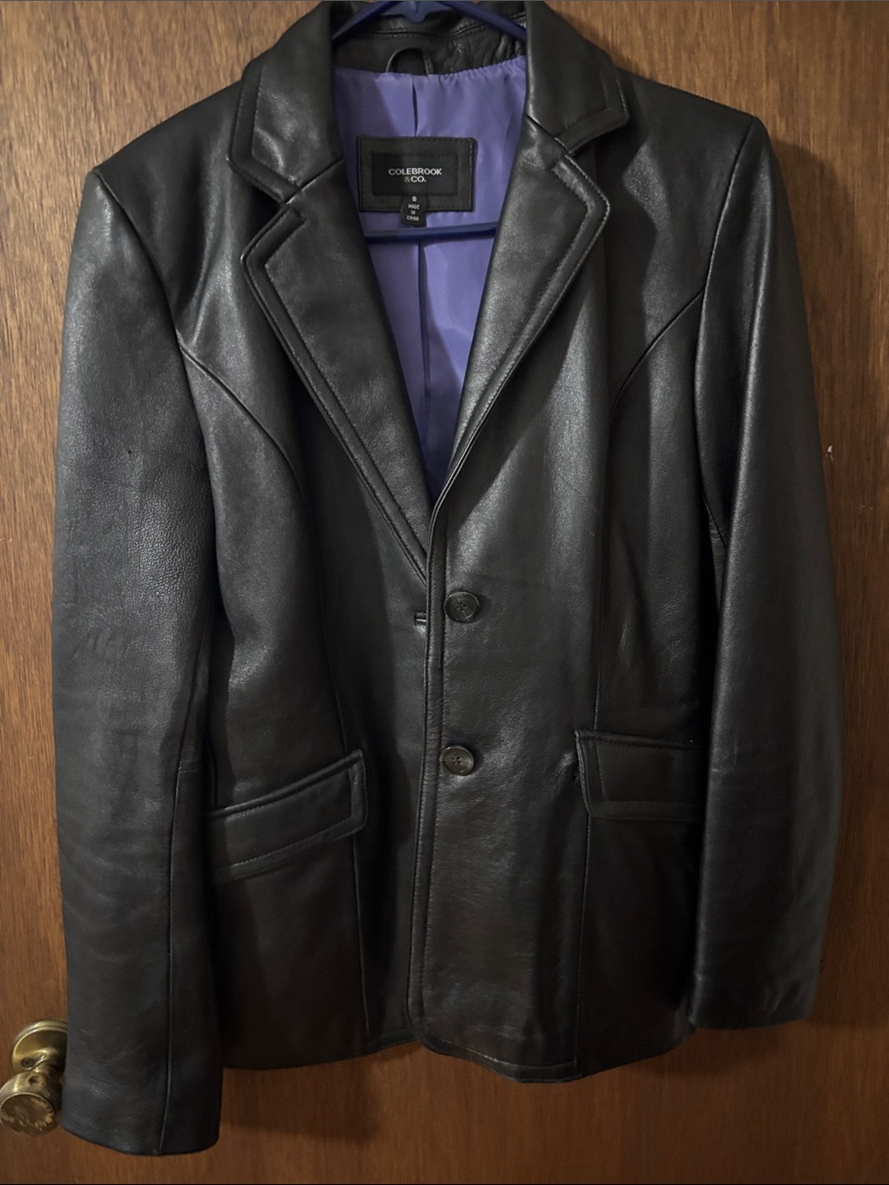 Black Leather Blazer Jacket - Women's Tailored Two-Button